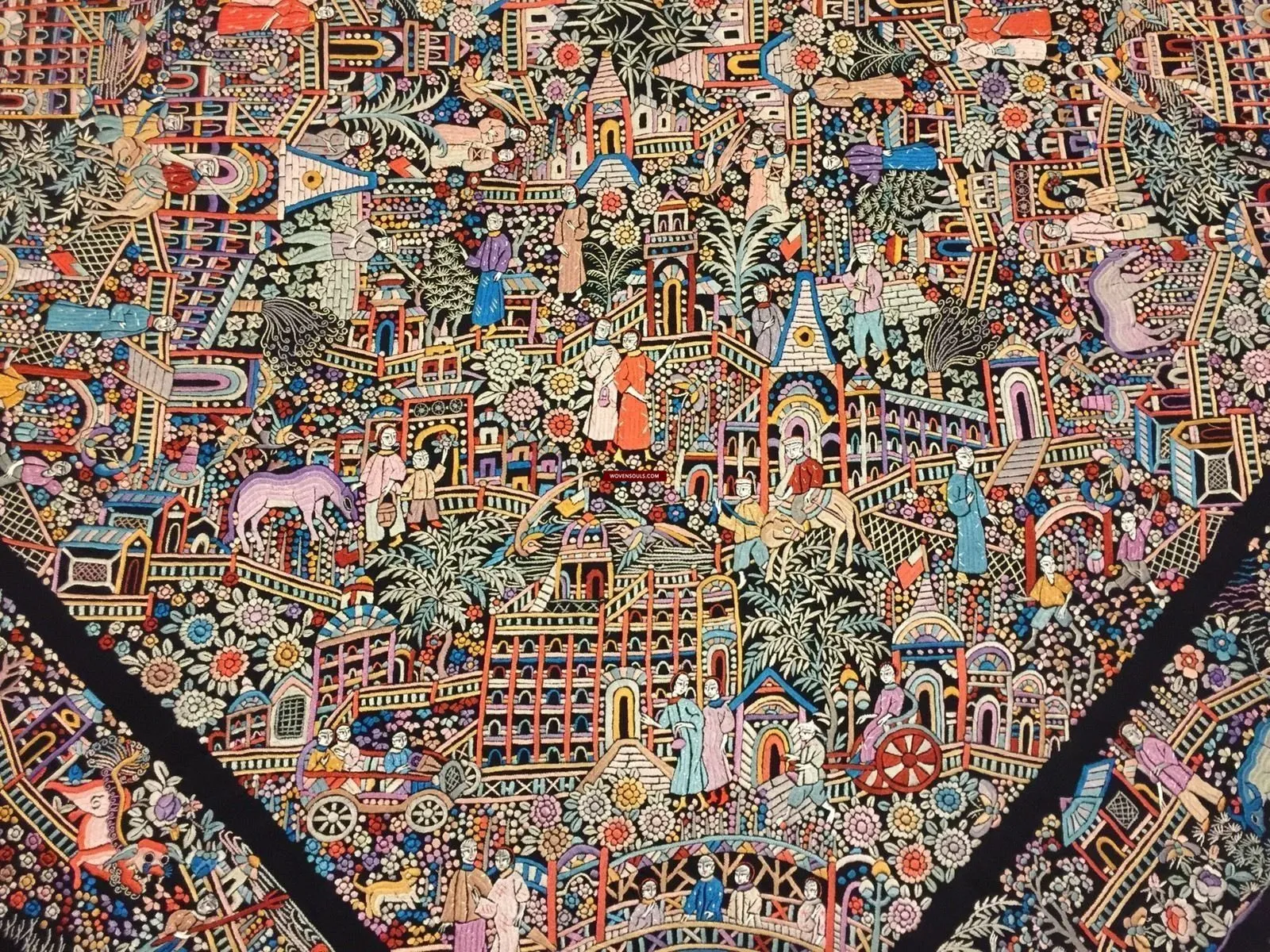 1143 SOLD Antique Double Sided Embroidery Manila Manton - Cantonese Embroidery Shawl - No Fringe