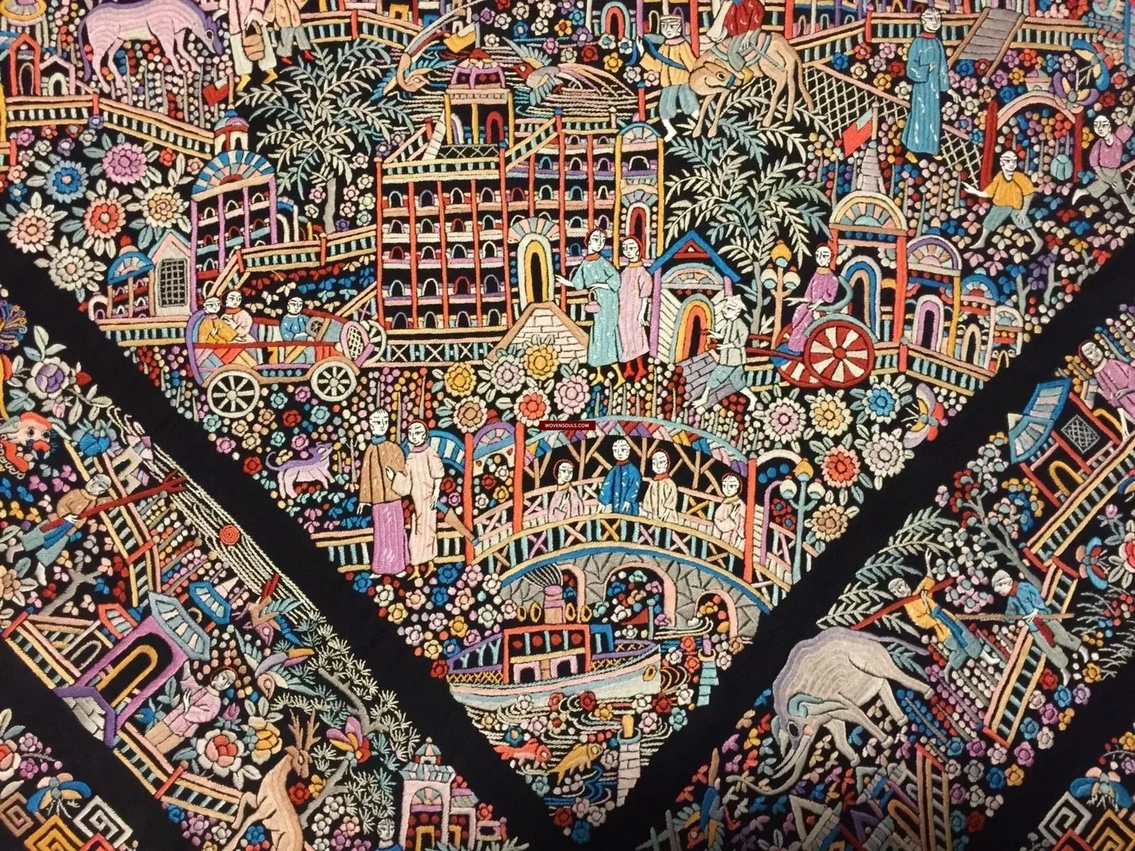 1143 SOLD Antique Double Sided Embroidery Manila Manton - Cantonese Embroidery Shawl - No Fringe