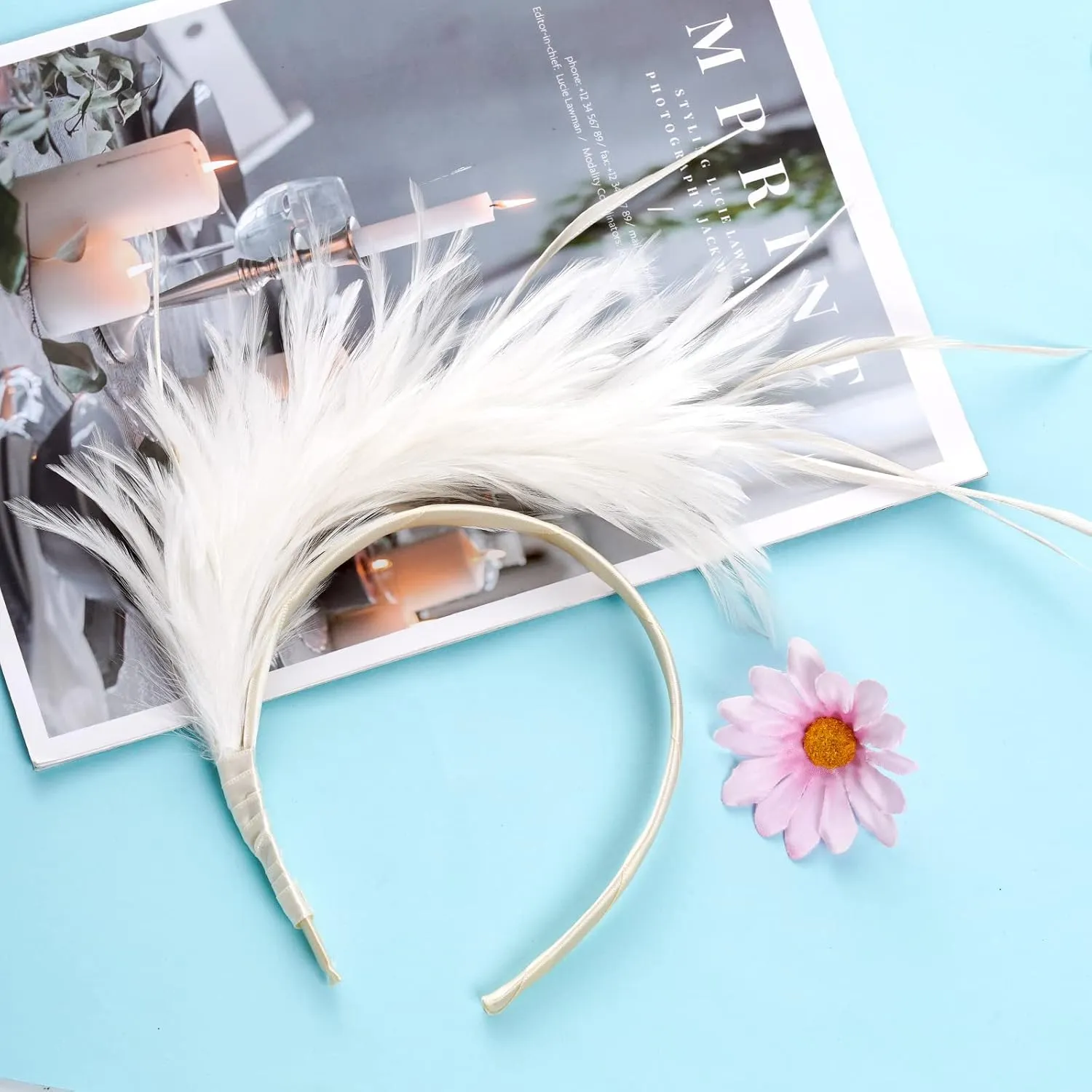 1920s Feathers Fascinator Headband 50s Prom Queen Headpiece for Women Cocktail Wedding Tea Party Gatsby