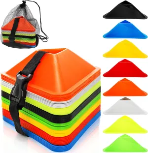 48 Pack Triangle Soccer Cones, Flexible Agility Cones with Carry Bag and Strap, Sports Drill Cones for Training, Plastic Traffic Marker Cones for Football Basketball Coaching, 8 Colors