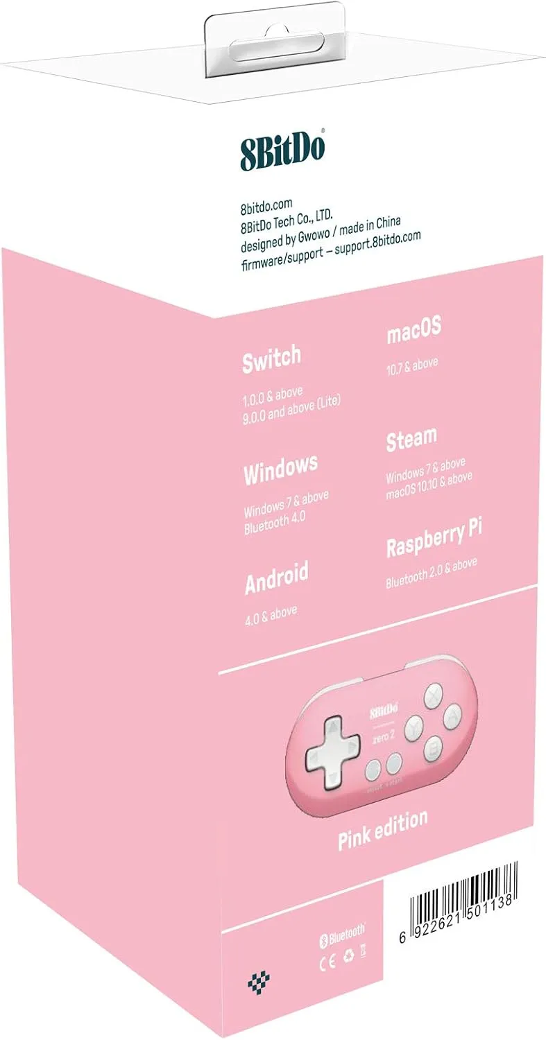 8Bitdo Zero 2 Bluetooth Key Chain Sized Mini Controller for Nintendo Switch, Windows, Android and macOS (Pink Edition)