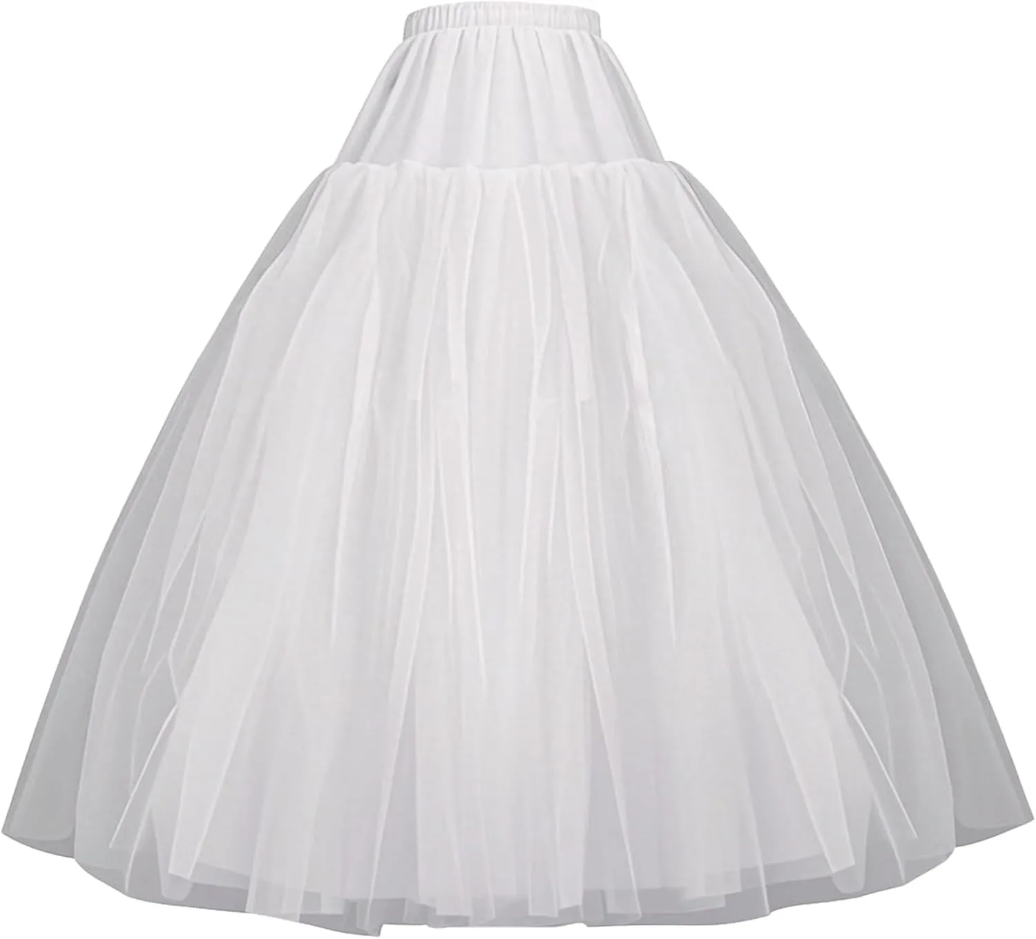 A-Line Hoopless Petticoat Crinoline Underskirt Slips 4 Layers Floor Length Slips for Wedding Dress White