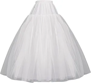 A-Line Hoopless Petticoat Crinoline Underskirt Slips 4 Layers Floor Length Slips for Wedding Dress White