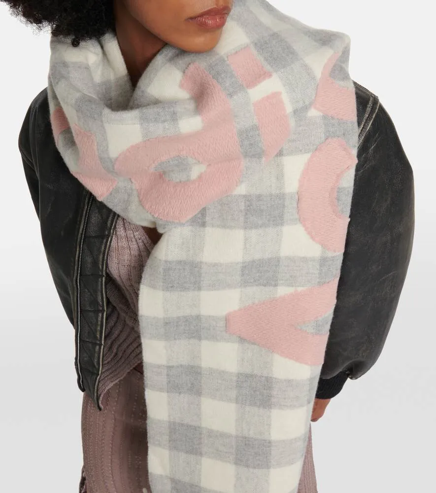 Acne Studios Logo Check Wool Blend Scarf, Gray