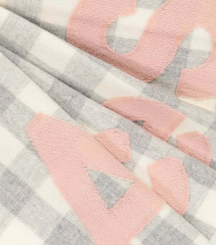 Acne Studios Logo Check Wool Blend Scarf, Gray