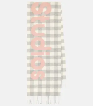 Acne Studios Logo Check Wool Blend Scarf, Gray