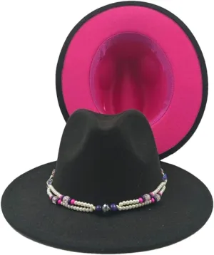 All-Match Fedora Hat Dual Color Classic Jazz Hat Men and Women Wide Brimmed Hat