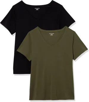 Amazon Essentials Women's Plus Size Short-Sleeve V-Neck T-Shirt, Multipacks