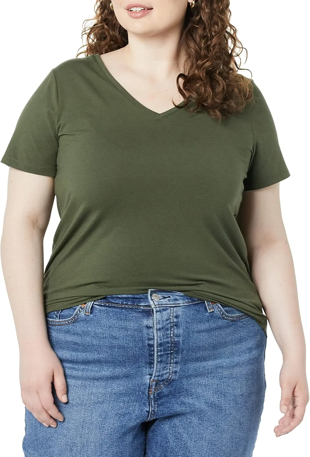 Amazon Essentials Women's Plus Size Short-Sleeve V-Neck T-Shirt, Multipacks