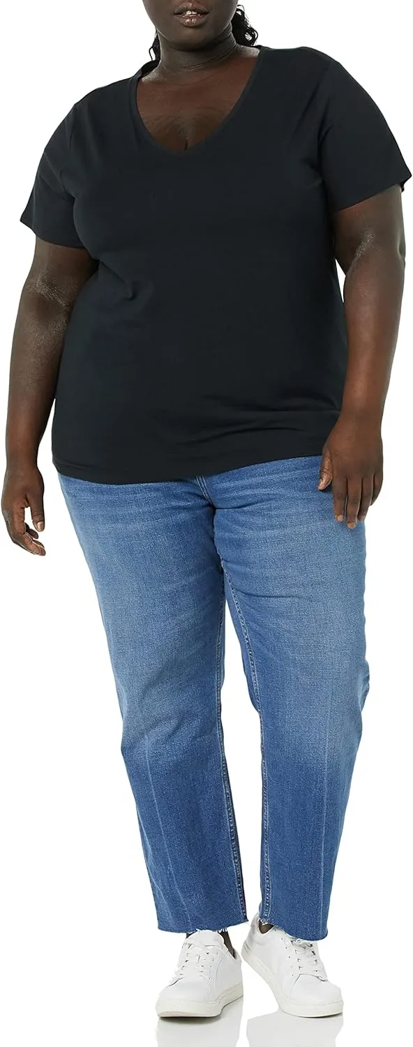 Amazon Essentials Women's Plus Size Short-Sleeve V-Neck T-Shirt, Multipacks