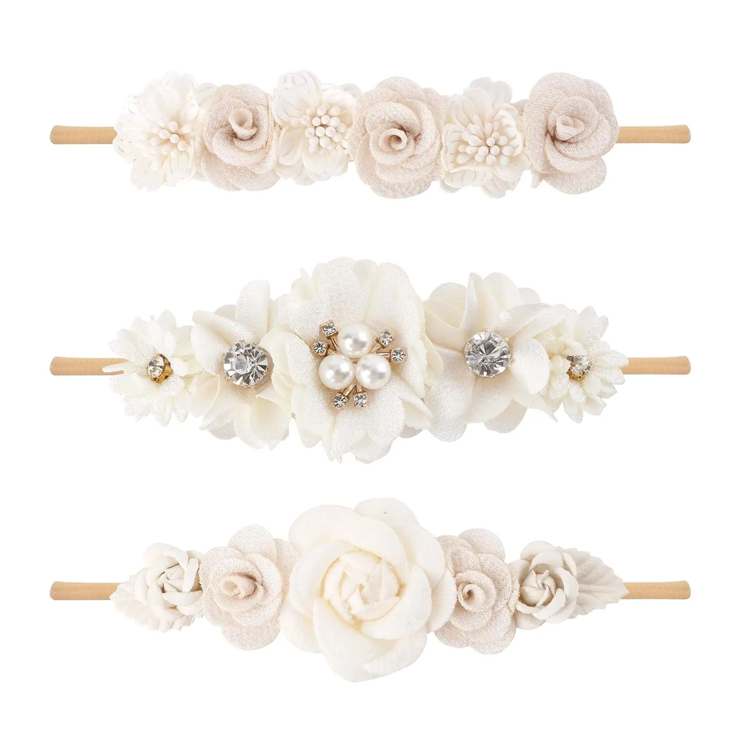 Baby Girl Floral Headband Nylon Flower Crown Elastic Hairband 3pcs Hair Accessories Gift for Girls (30#)