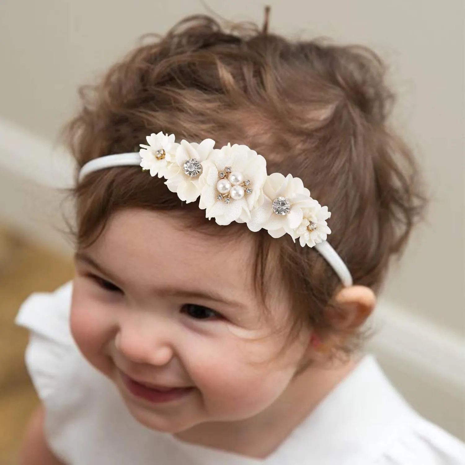 Baby Girl Floral Headband Nylon Flower Crown Elastic Hairband 3pcs Hair Accessories Gift for Girls (30#)