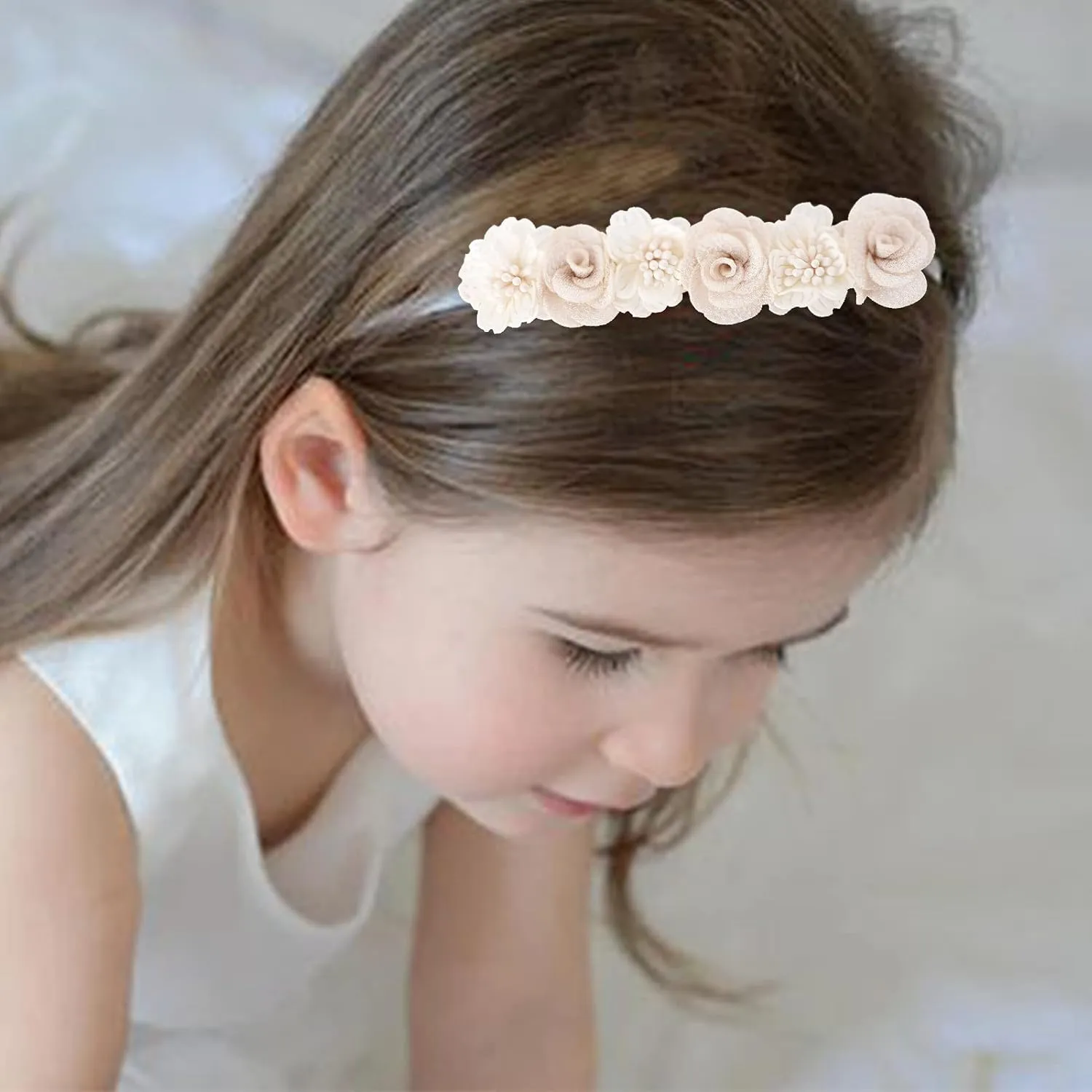 Baby Girl Floral Headband Nylon Flower Crown Elastic Hairband 3pcs Hair Accessories Gift for Girls (30#)