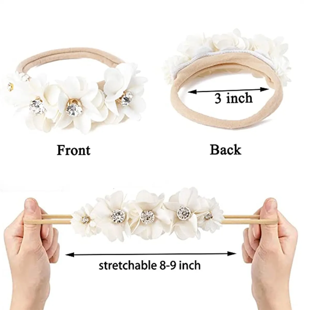 Baby Girl Floral Headband Nylon Flower Crown Elastic Hairband 3pcs Hair Accessories Gift for Girls (30#)