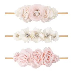 Baby Girl Floral Headband Nylon Flower Crown Elastic Hairband 3pcs Hair Accessories Gift for Girls (33#)