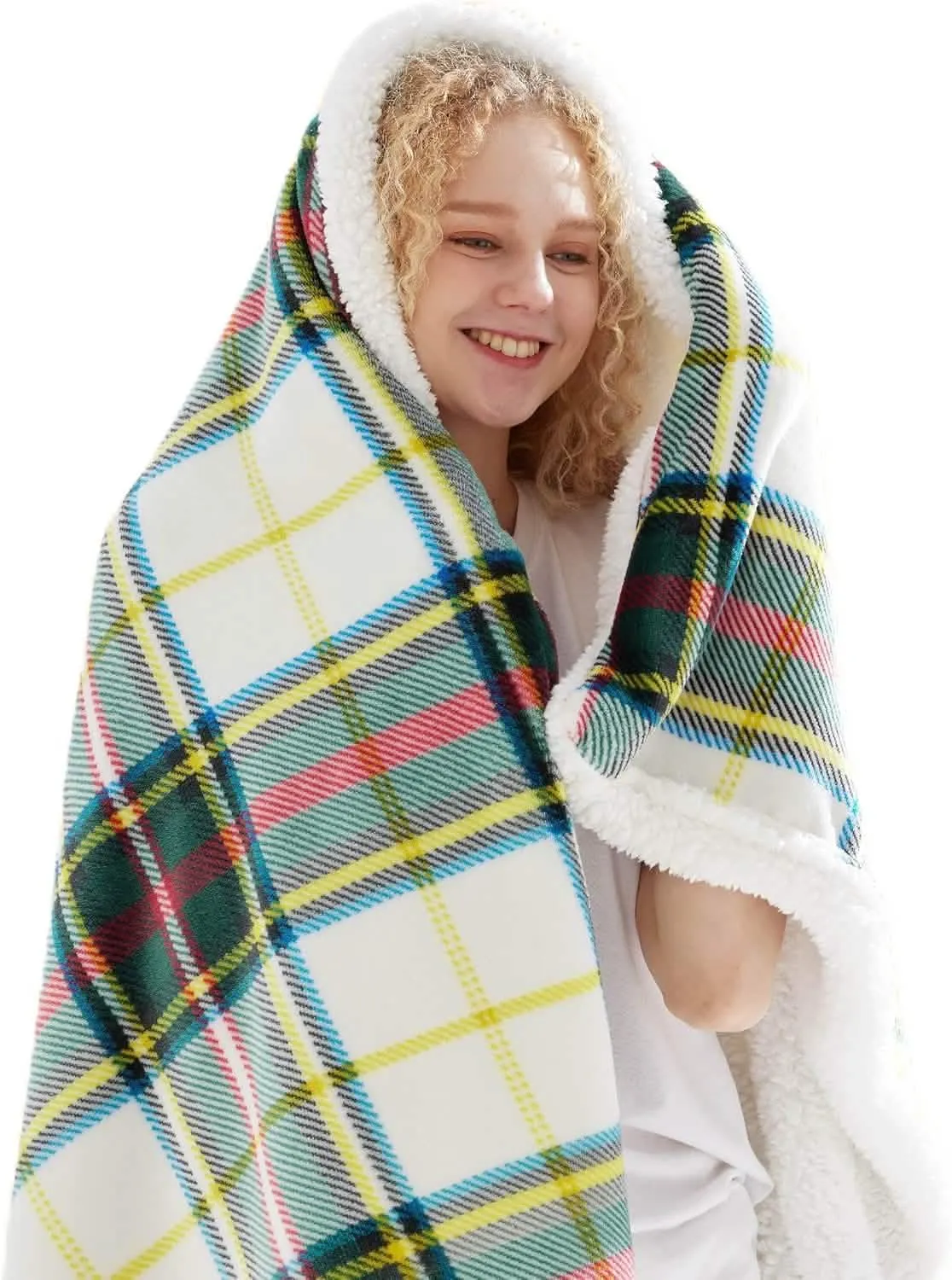 Bedsure Printed Throw Sherpa Blanket christmas Red