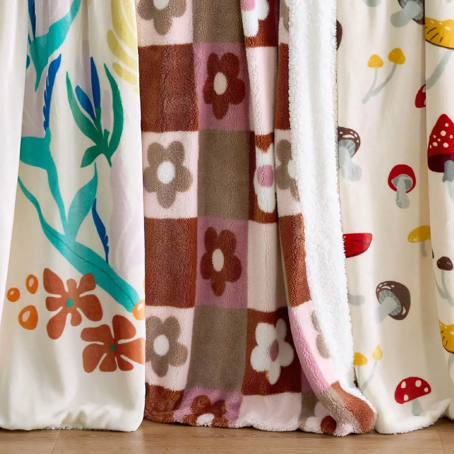 Bedsure Printed Throw Sherpa Blanket flower Checkboard