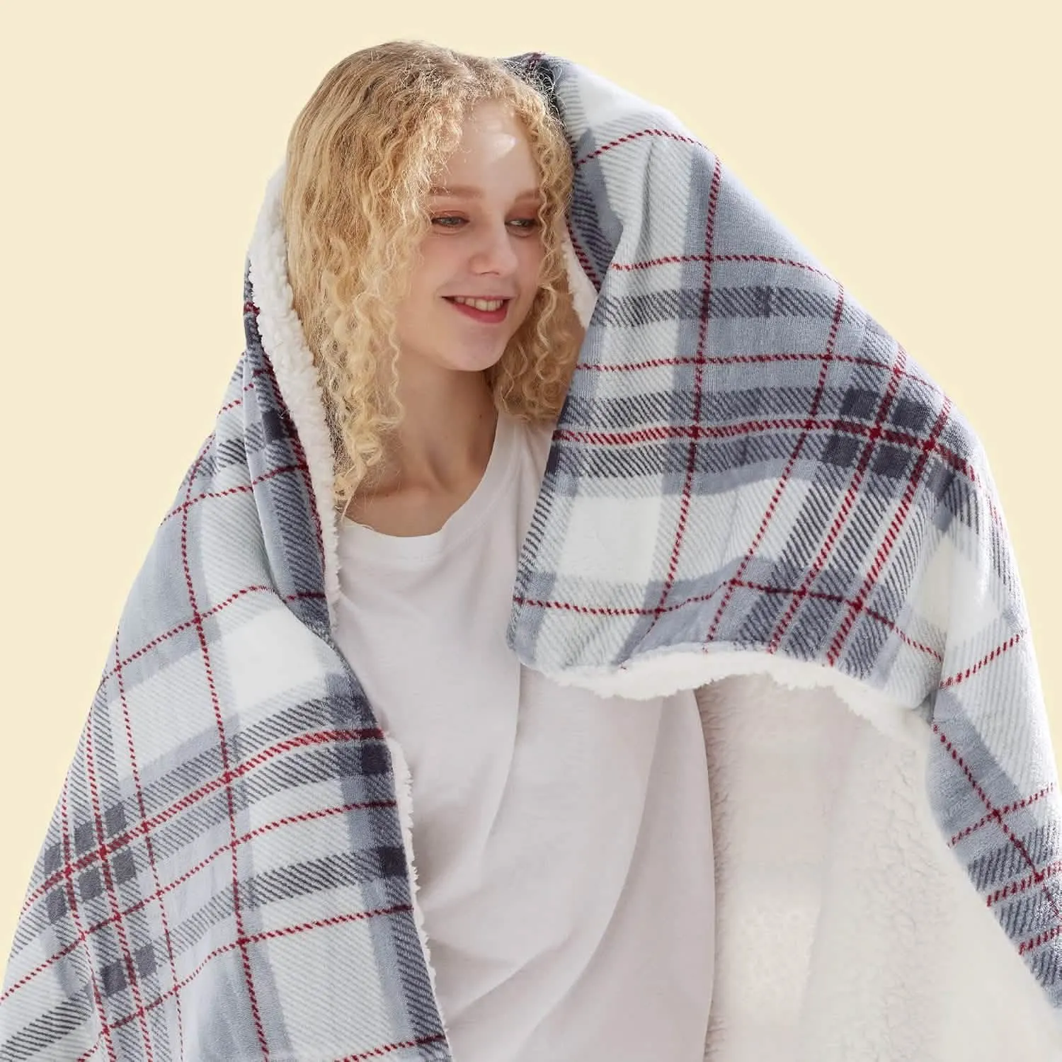 Bedsure Printed Throw Sherpa Blanket Grey