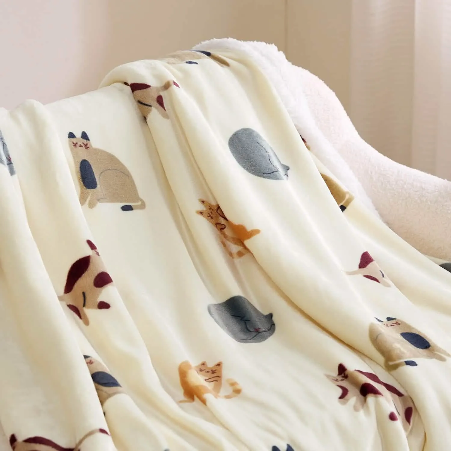 Bedsure Printed Throw Sherpa Blanket Print-cat