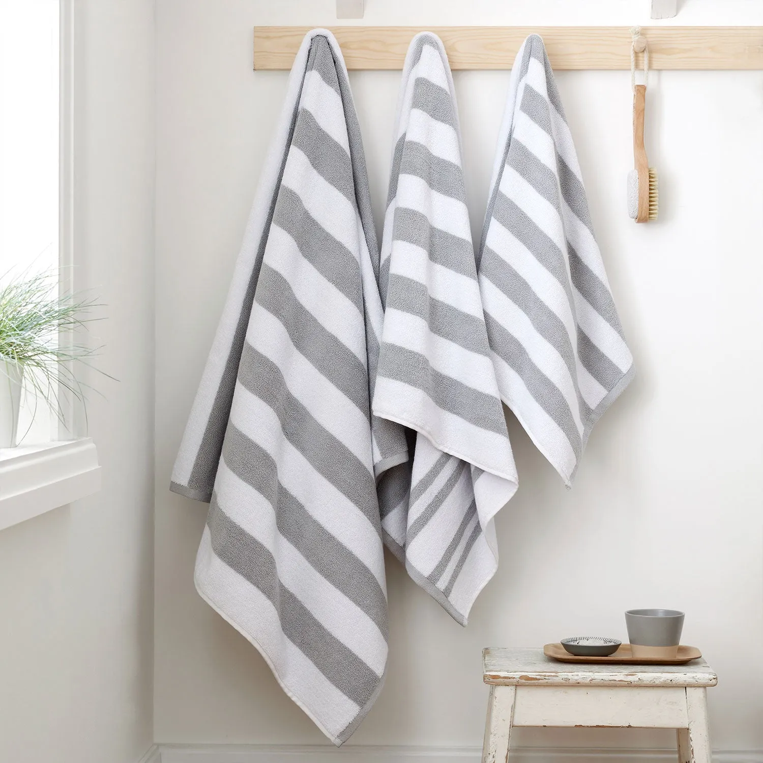 Bianca Reversible Stripe Grey Jacquard Towels