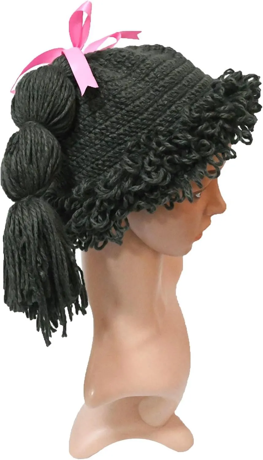 BIBITIME Knitted Pigtail Wig Beanie Handmade Women Girl's Braid Hat Bowknot Cap