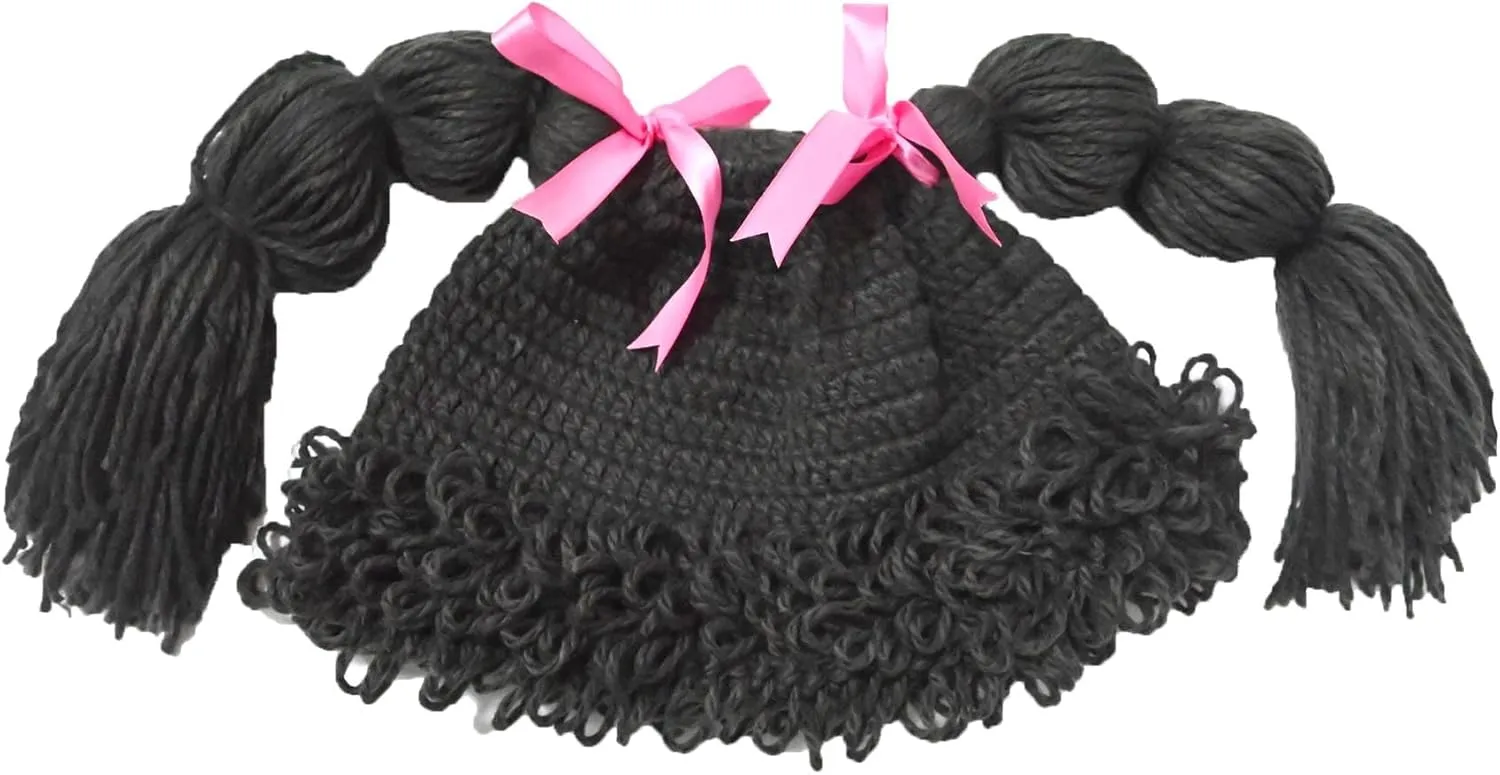 BIBITIME Knitted Pigtail Wig Beanie Handmade Women Girl's Braid Hat Bowknot Cap