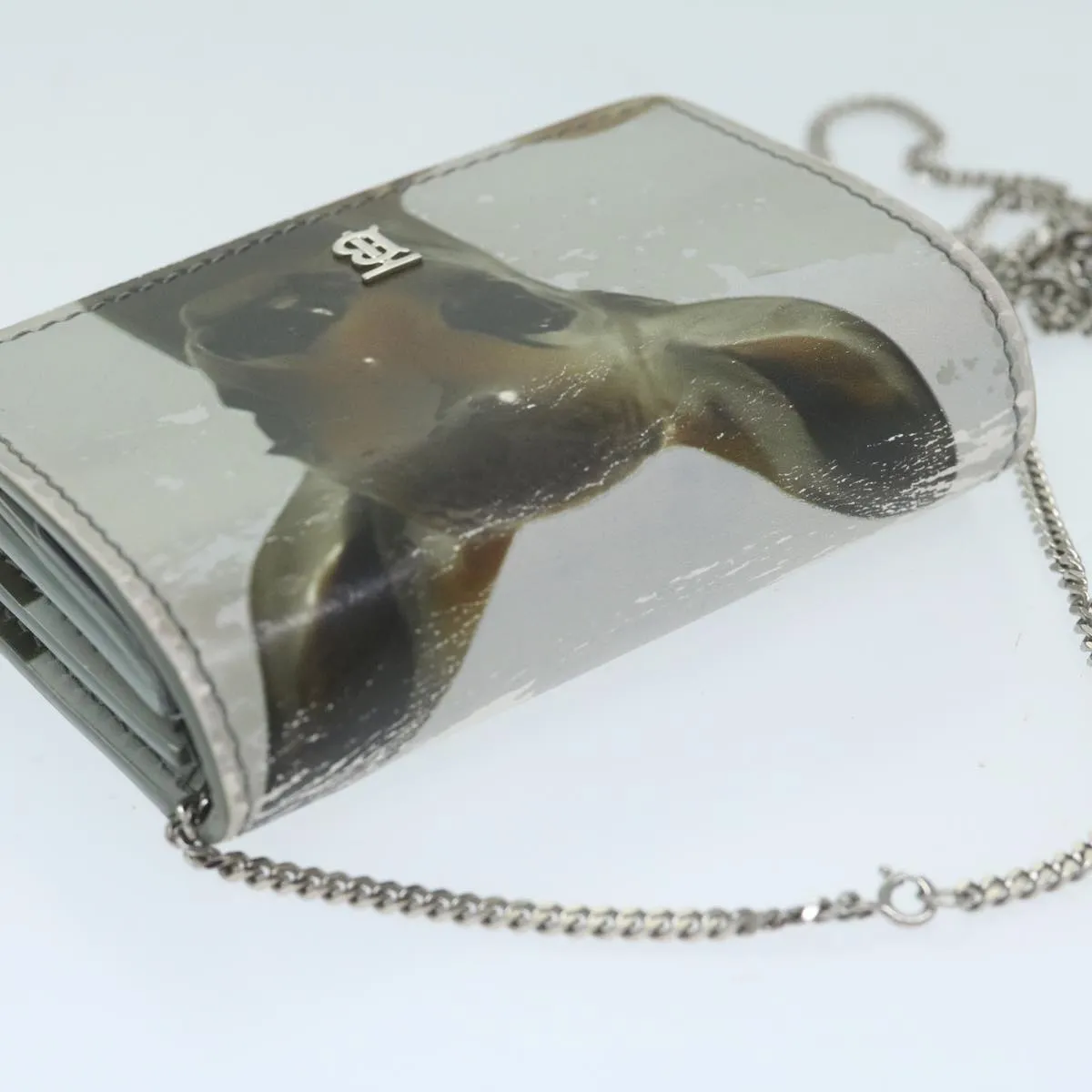 BURBERRY Chain Wallet Patent leather Gray  64515