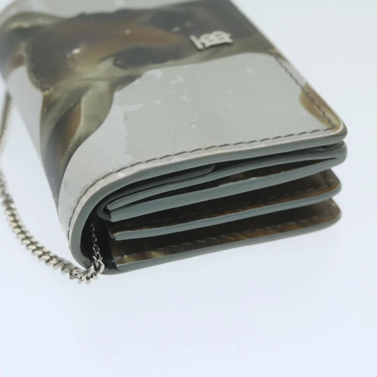 BURBERRY Chain Wallet Patent leather Gray  64515