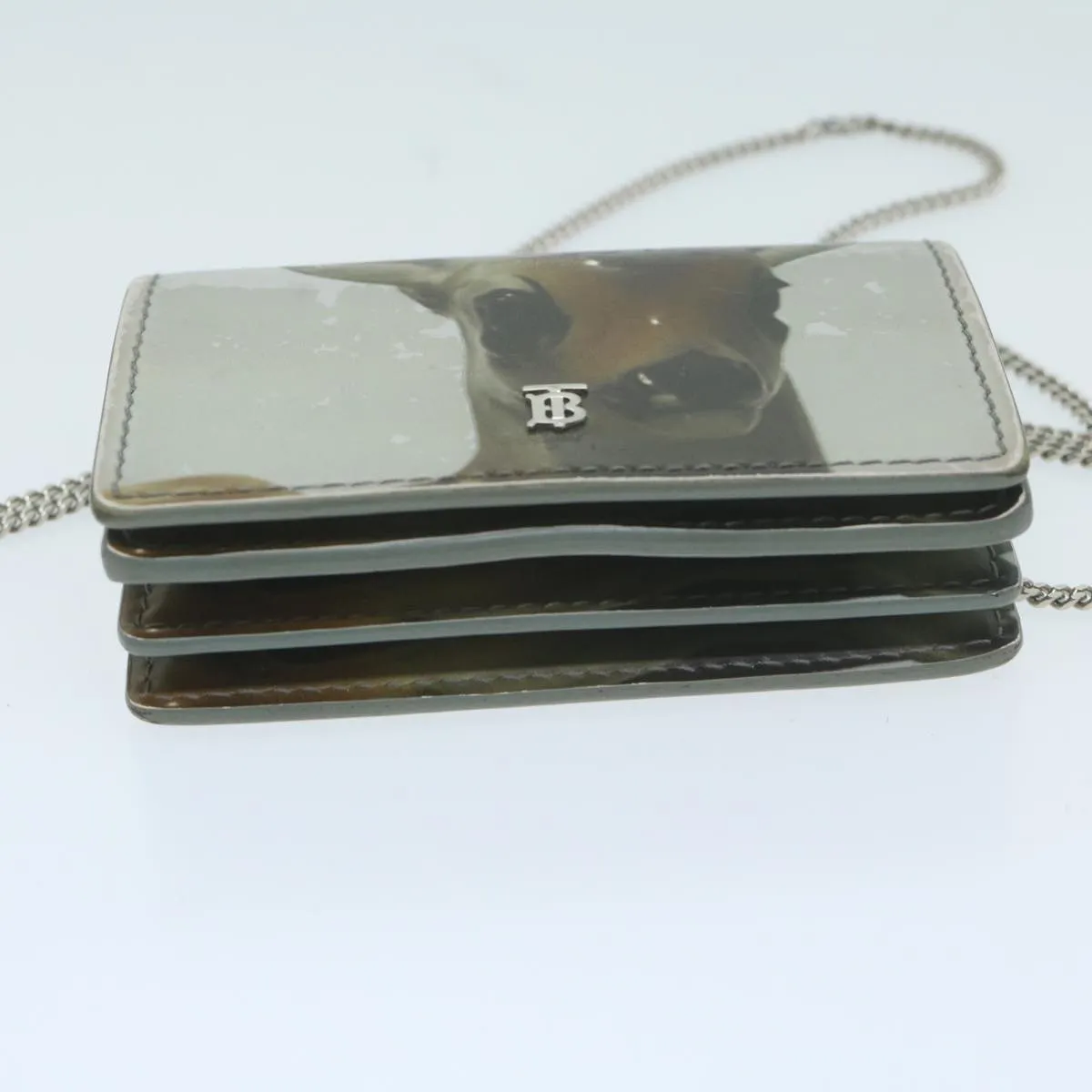 BURBERRY Chain Wallet Patent leather Gray  64515