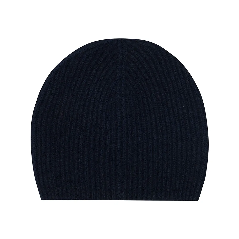 Cashmere Rib Beanie in Navy