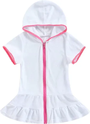 CIYCUIT Toddler Girls Swim Cover Up with Hood and Zipper