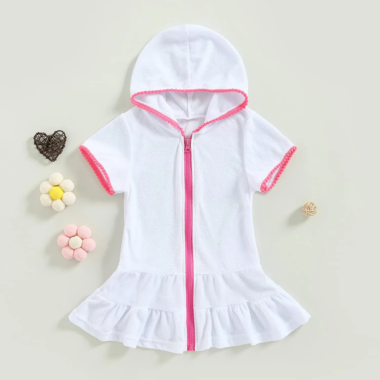 CIYCUIT Toddler Girls Swim Cover Up with Hood and Zipper