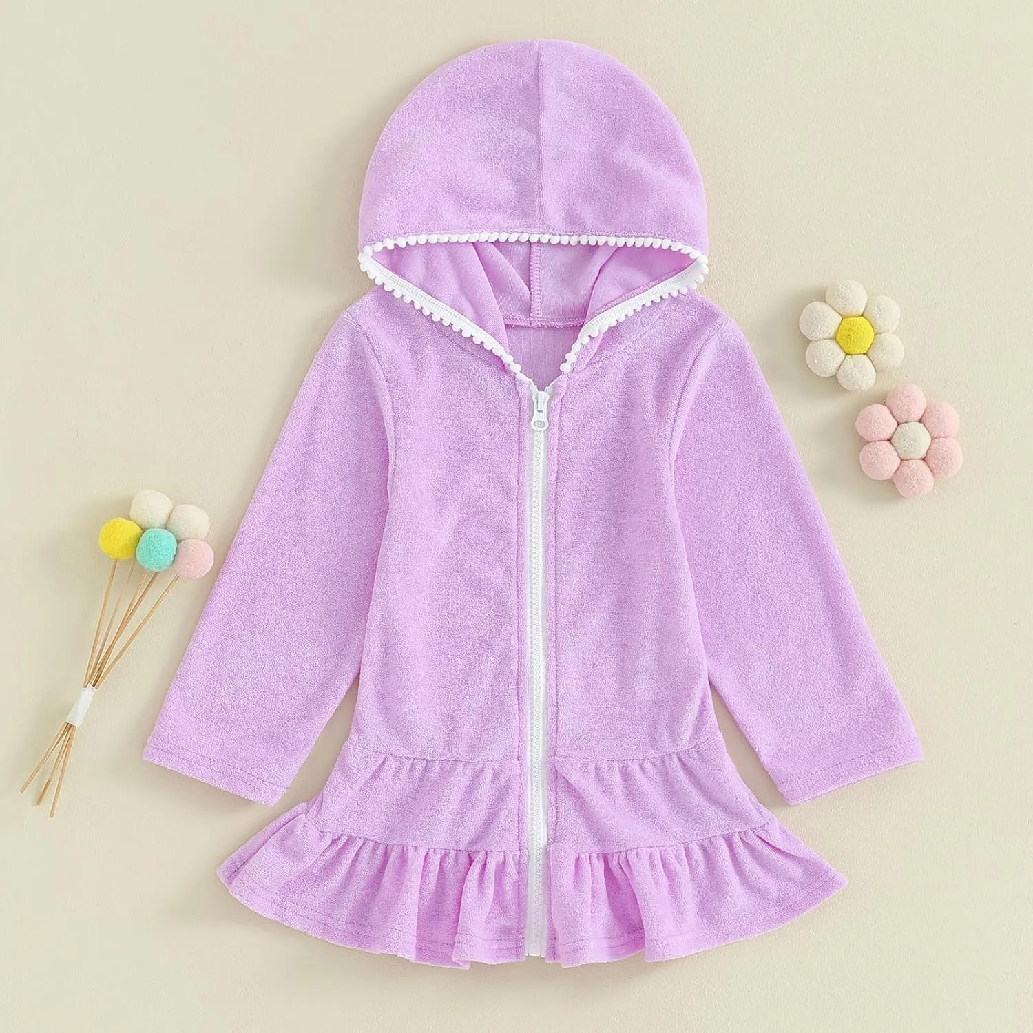CIYCUIT Toddler Girls Swim Cover Up with Hood and Zipper