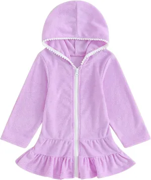 CIYCUIT Toddler Girls Swim Cover Up with Hood and Zipper