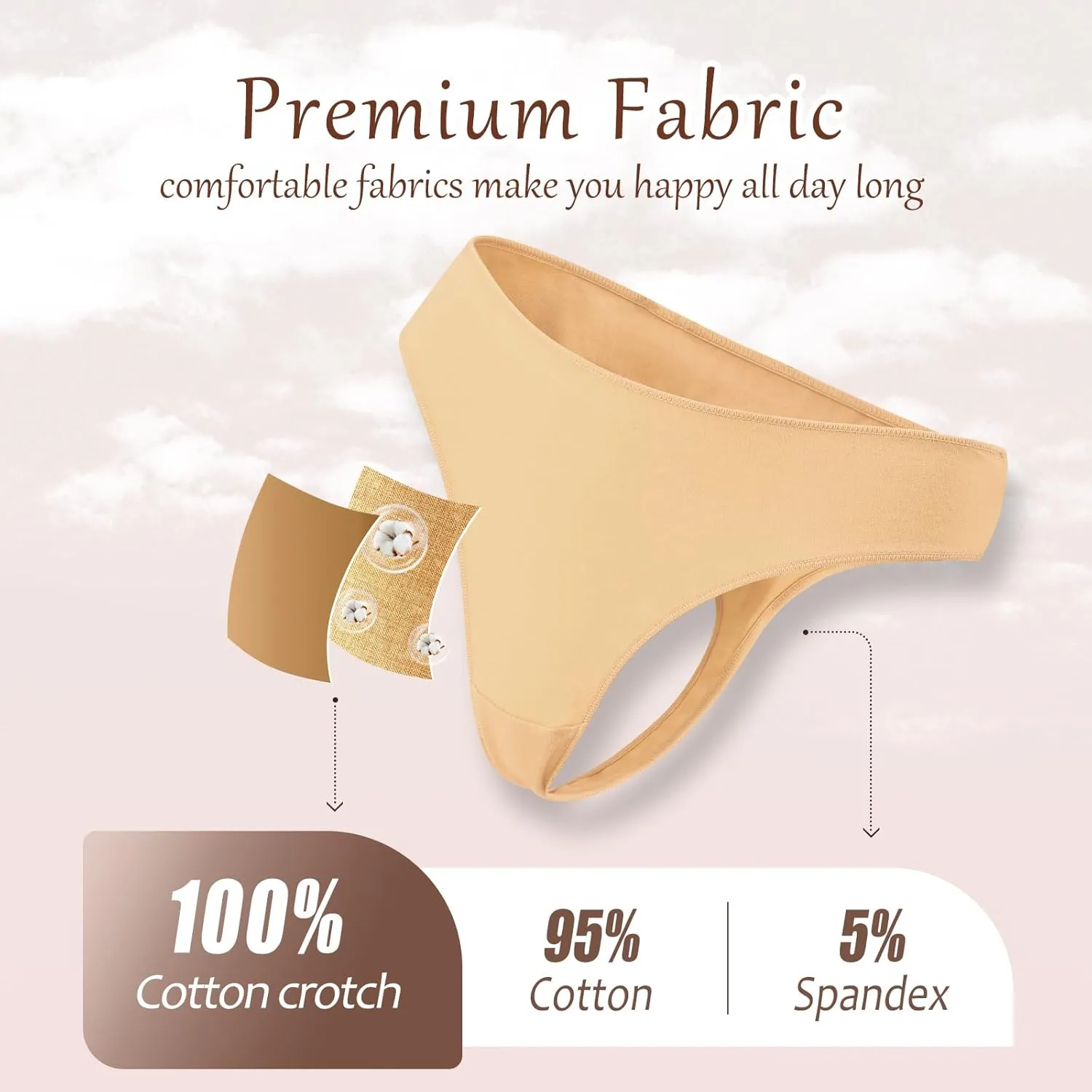 Cotton Underwear for Women Pack Breathable Thongs for Women Sexy Stretch Soft Womens Panties Thong XS-XL