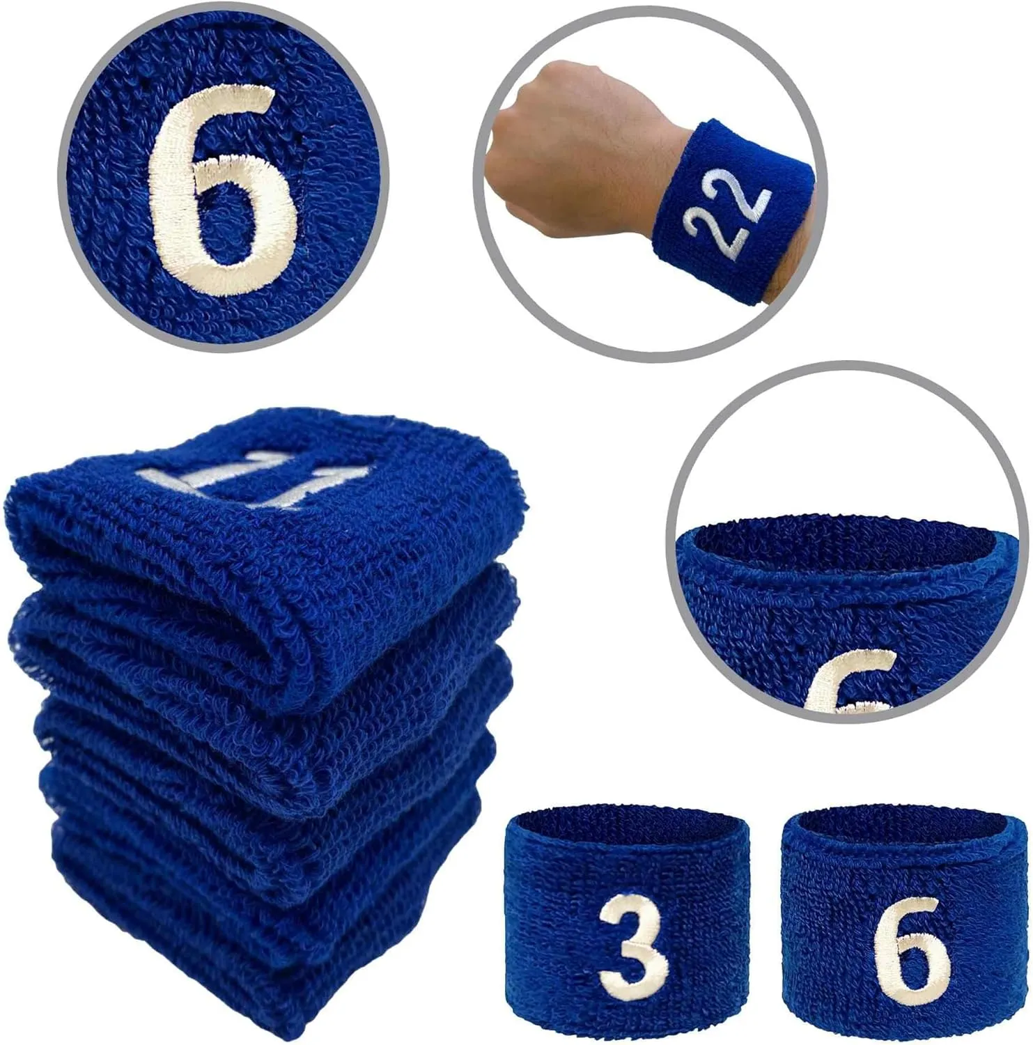 Couver Unisex Blue Sports/Athletic with Number Embroidery Sweat Wristband, One Size, 1 Piece