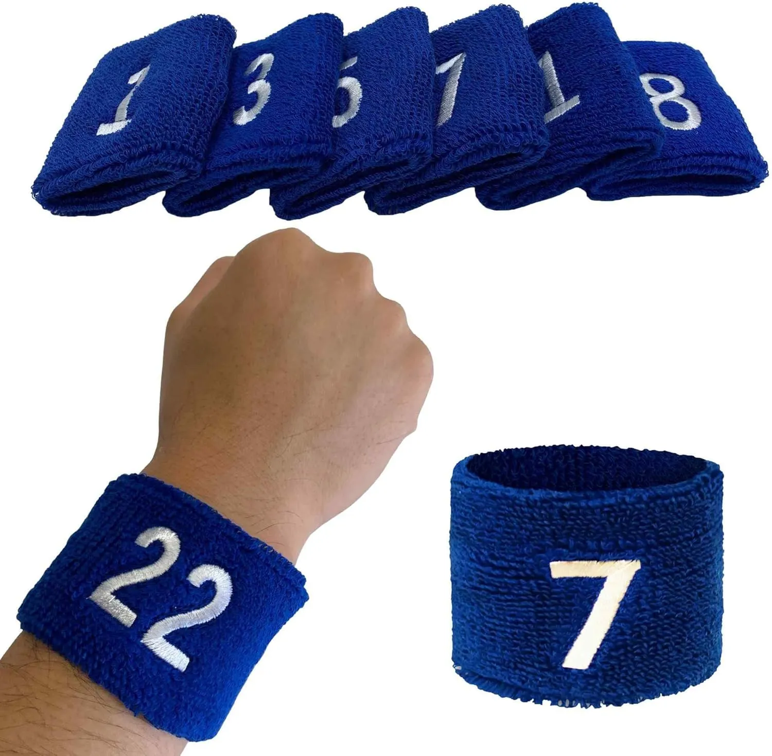 Couver Unisex Blue Sports/Athletic with Number Embroidery Sweat Wristband, One Size, 1 Piece