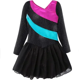 dance leotards for girls ballet toddler leotard with tutu black sparkly dance dress athletic leotard 8t 9t (140(8-9Y), Black-hotpink)
