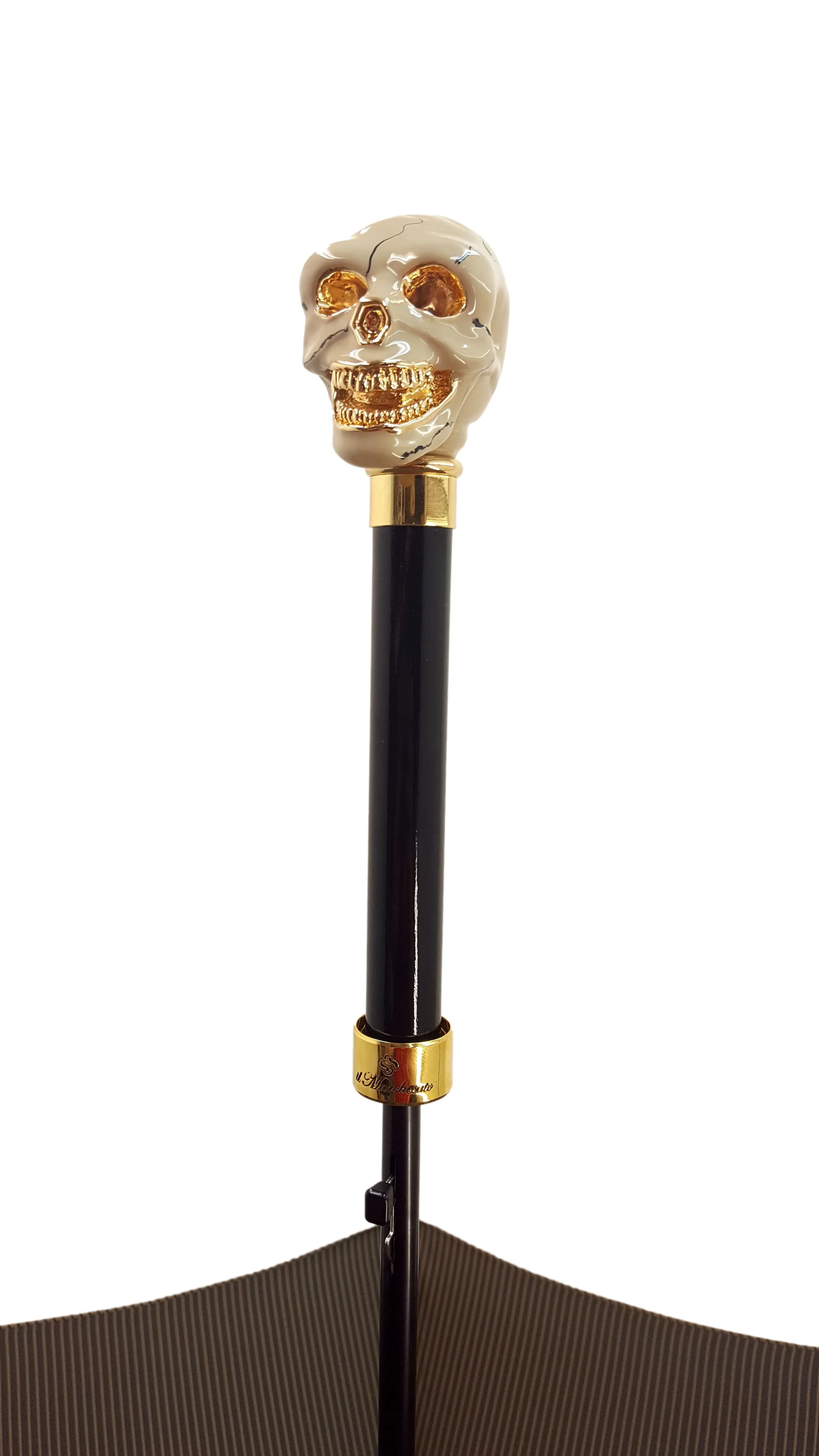 Enamelled Luxury Skull Umbrella Beige Striped Design