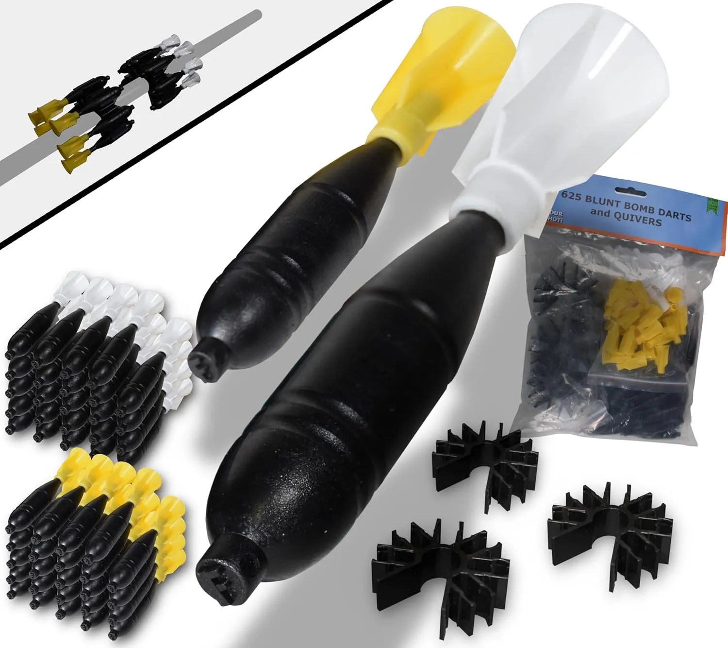 FSFF Stun Dart and Quivers .625 Bore Blowgun Big 103 Pack-50 Blunt Darts 50 Arrow Cones 3 quivers Whisper Stunner fletched Accurate High Visibility White and Yellow Cones FSFF Stun Darts