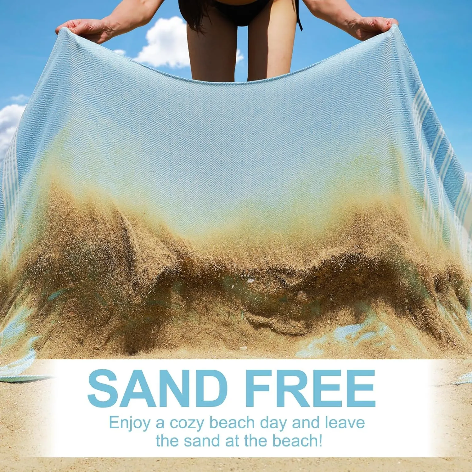 Genovega Oversized Turkish Beach Towels 74"x38" Thin Quick Dry Sand Free Pool Swim Bathing Towel Extra Large Blanket Adult Travel Essentials Cruise Accessories Must Haves Summer Light Blue Stuff