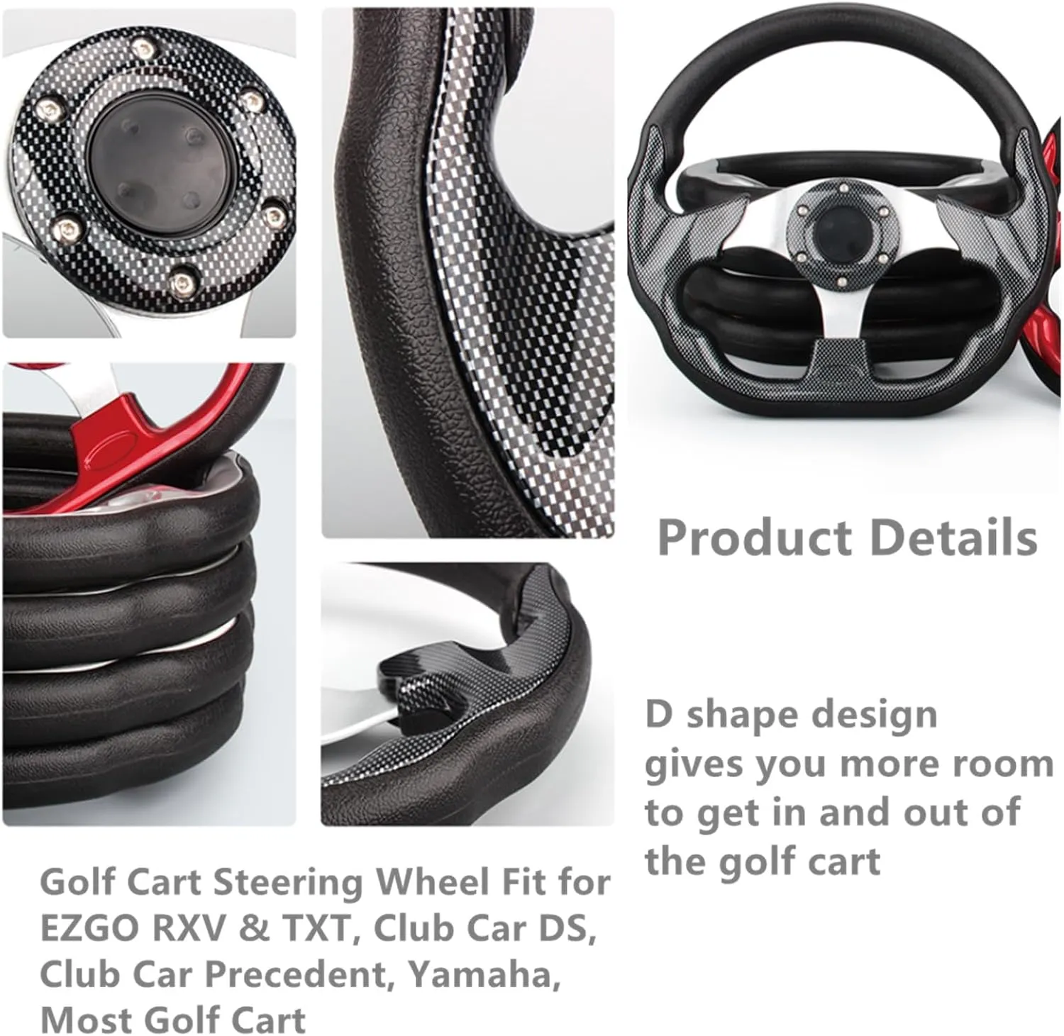 Golf Cart Steering Wheel,Universal Golf Cart Skid Steering Wheel,for Club Car EZGO RXV and TXT, Yamaha, Precedent Tempo (Blackgrid)