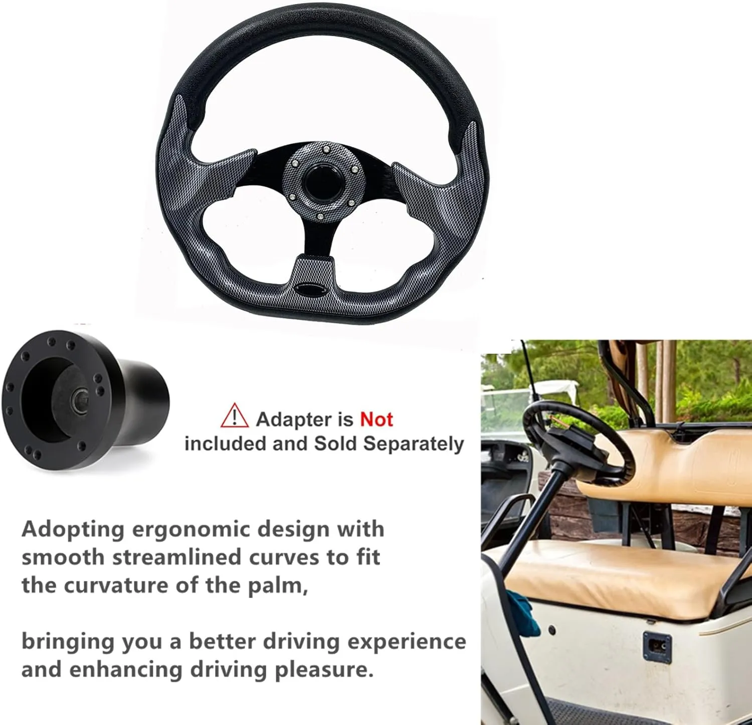 Golf Cart Steering Wheel,Universal Golf Cart Skid Steering Wheel,for Club Car EZGO RXV and TXT, Yamaha, Precedent Tempo (Blackgrid)