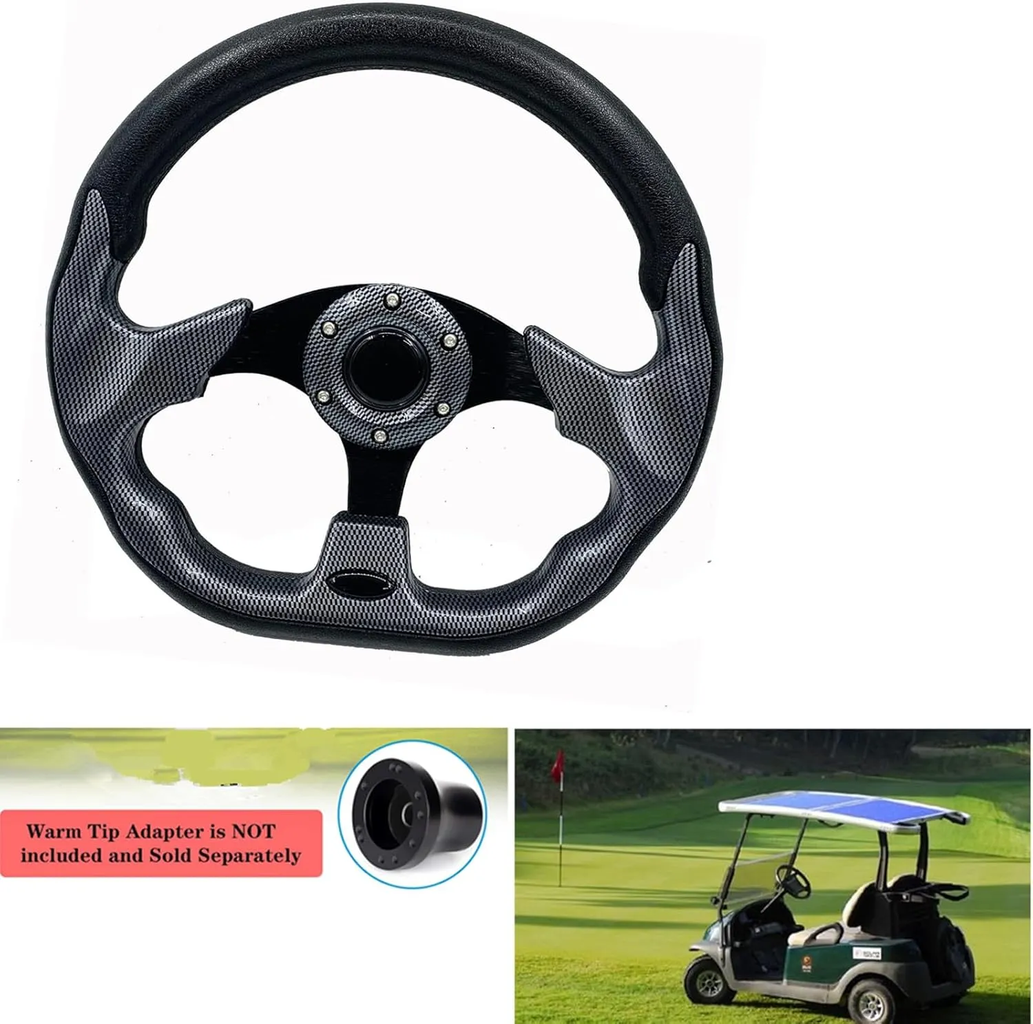 Golf Cart Steering Wheel,Universal Golf Cart Skid Steering Wheel,for Club Car EZGO RXV and TXT, Yamaha, Precedent Tempo (Blackgrid)