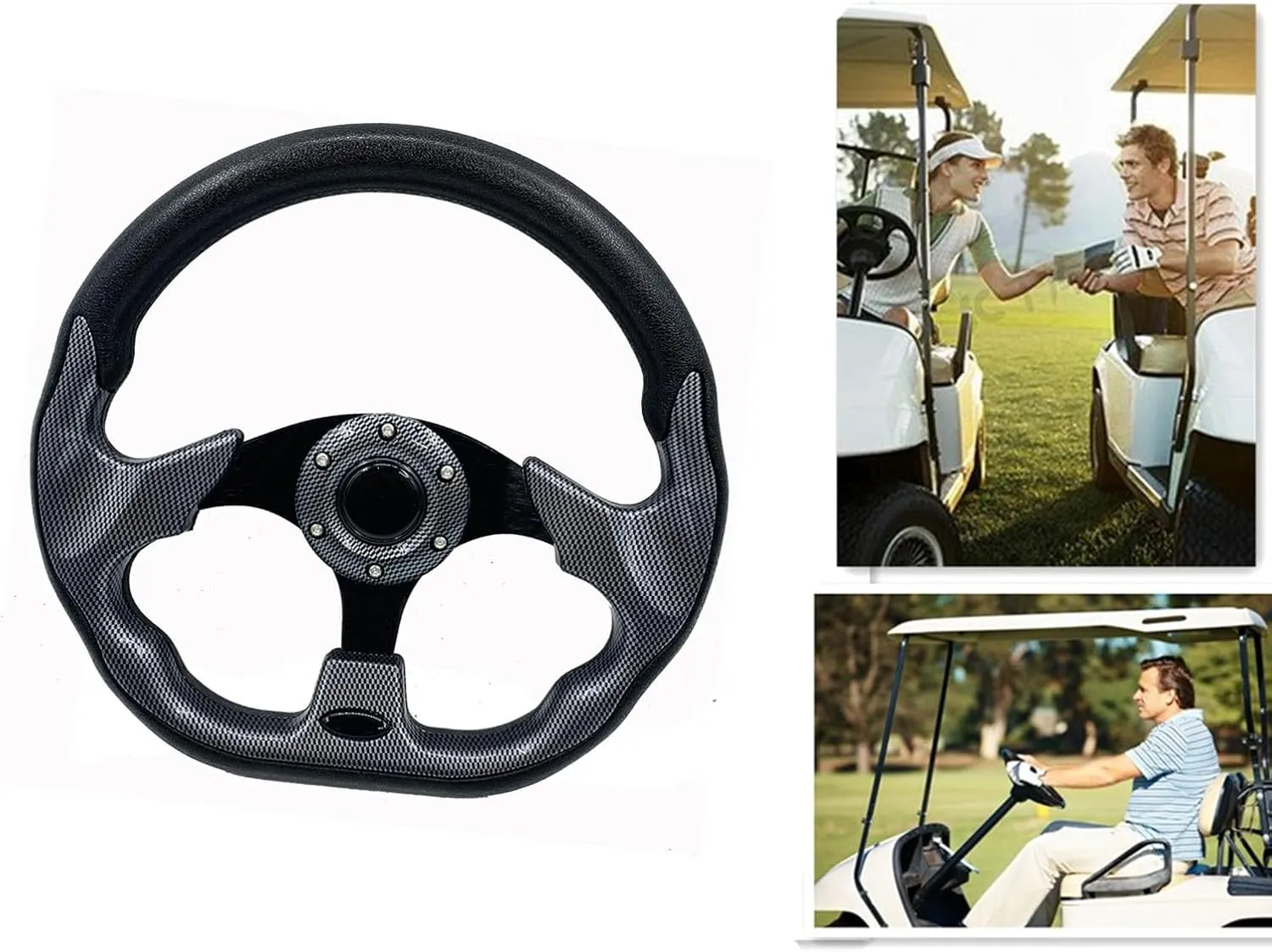 Golf Cart Steering Wheel,Universal Golf Cart Skid Steering Wheel,for Club Car EZGO RXV and TXT, Yamaha, Precedent Tempo (Blackgrid)
