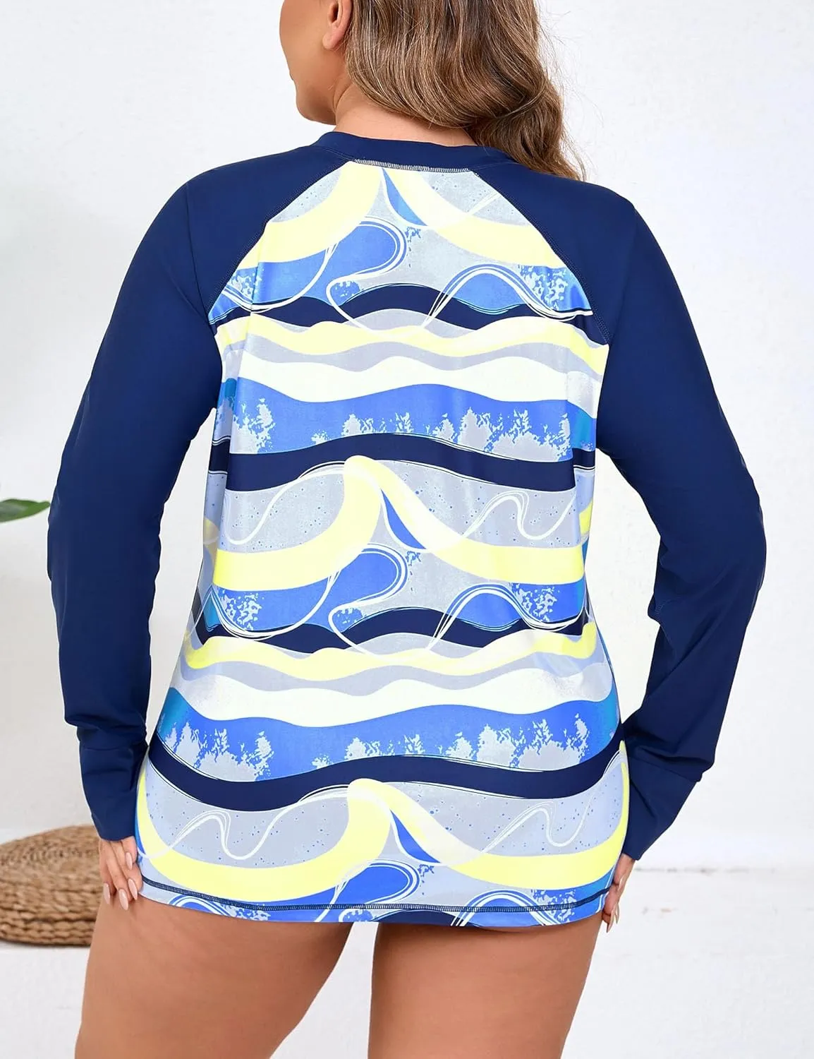 Halcurt Women Plus Size Rash Guard with Thumb Hole Long Sleeve Swim Shirt UPF50  Swimsuit Top