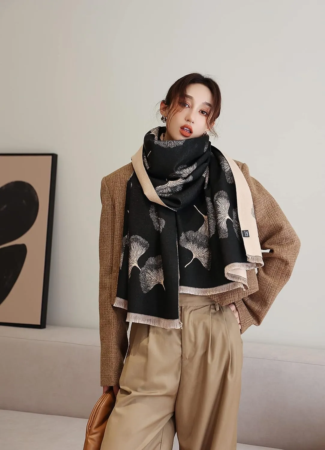 iCuviy Fashion Large Scarf Winter Pashmina Shawls & Wraps for Women Extra Soft Cashmere Feel Throw Womens Cold Scarfs