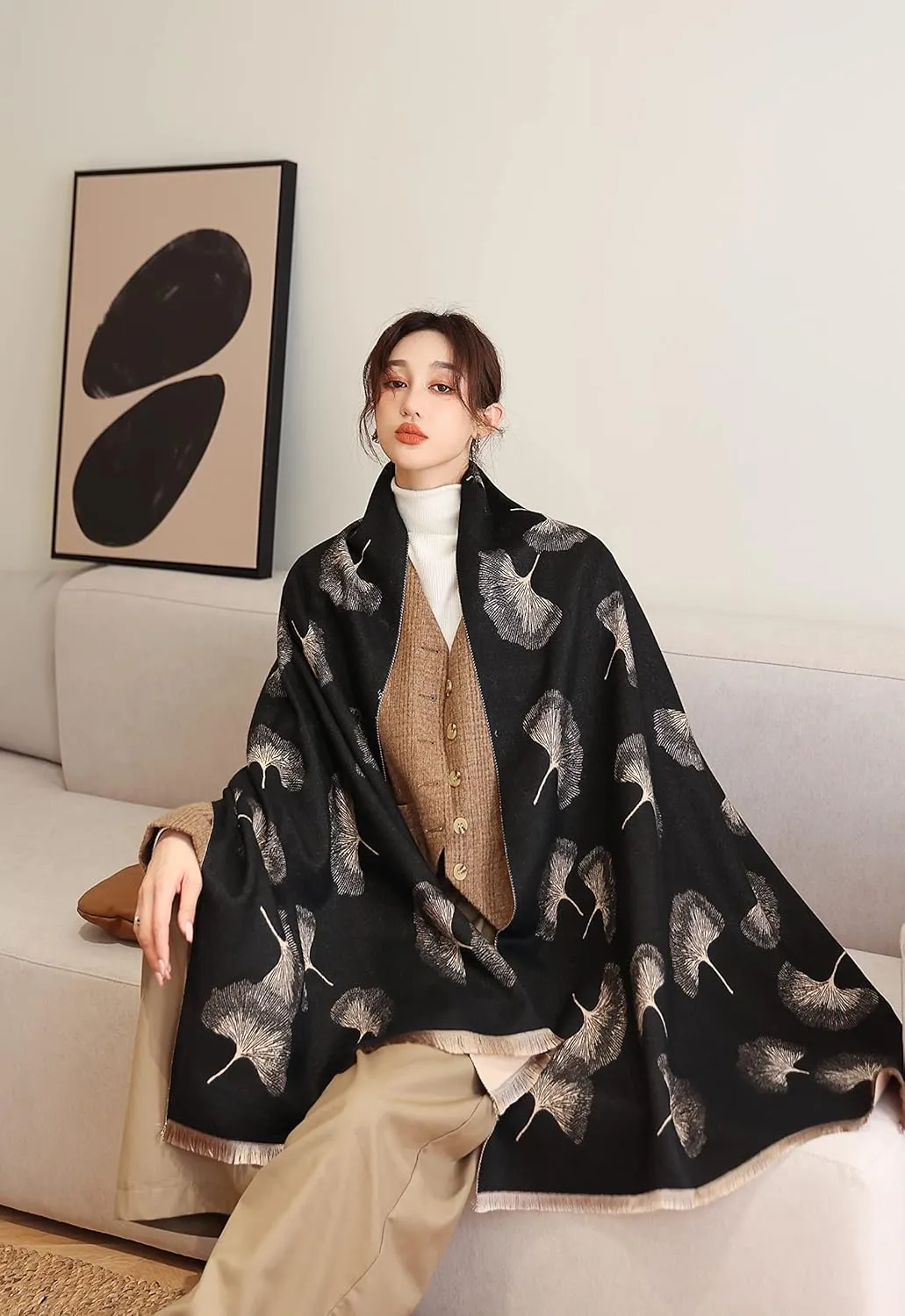 iCuviy Fashion Large Scarf Winter Pashmina Shawls & Wraps for Women Extra Soft Cashmere Feel Throw Womens Cold Scarfs
