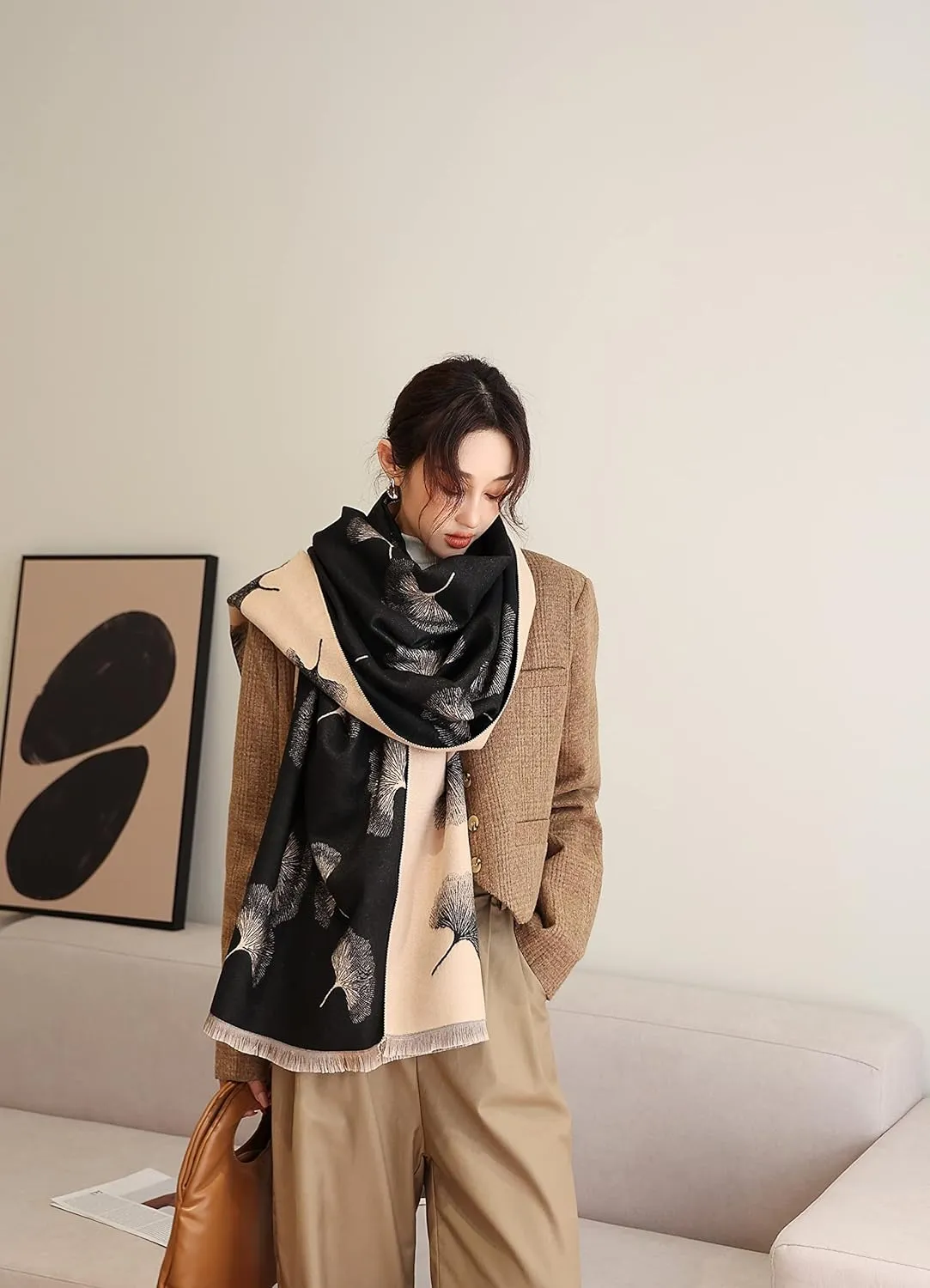 iCuviy Fashion Large Scarf Winter Pashmina Shawls & Wraps for Women Extra Soft Cashmere Feel Throw Womens Cold Scarfs