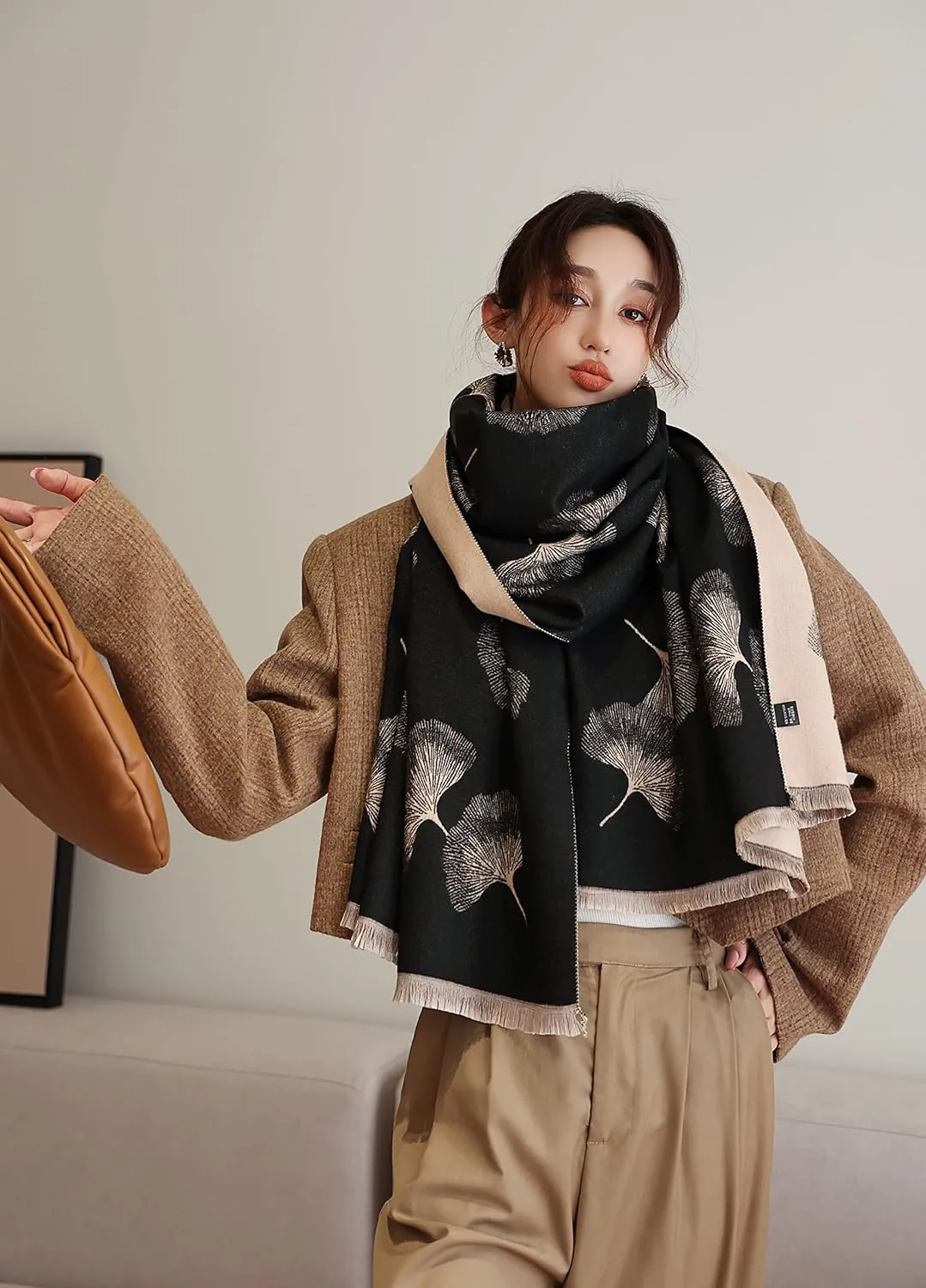 iCuviy Fashion Large Scarf Winter Pashmina Shawls & Wraps for Women Extra Soft Cashmere Feel Throw Womens Cold Scarfs